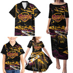 Personalized Brisbane Broncos Family Matching Puletasi and Hawaiian Shirt Graffiti Grunge Abstract Urban Street Style Design