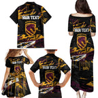 Personalized Brisbane Broncos Family Matching Puletasi and Hawaiian Shirt Graffiti Grunge Abstract Urban Street Style Design