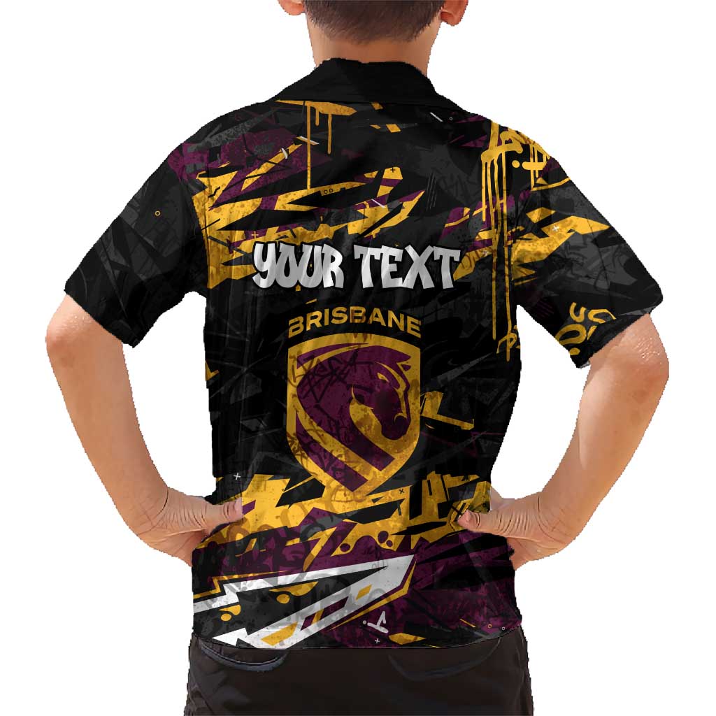 Personalized Brisbane Broncos Family Matching Short Sleeve Bodycon Dress and Hawaiian Shirt Graffiti Grunge Abstract Urban Street Style Design