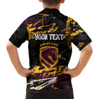 Personalized Brisbane Broncos Family Matching Short Sleeve Bodycon Dress and Hawaiian Shirt Graffiti Grunge Abstract Urban Street Style Design