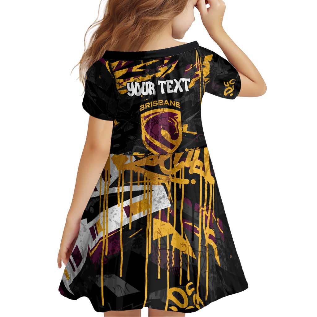 Personalized Brisbane Broncos Family Matching Short Sleeve Bodycon Dress and Hawaiian Shirt Graffiti Grunge Abstract Urban Street Style Design