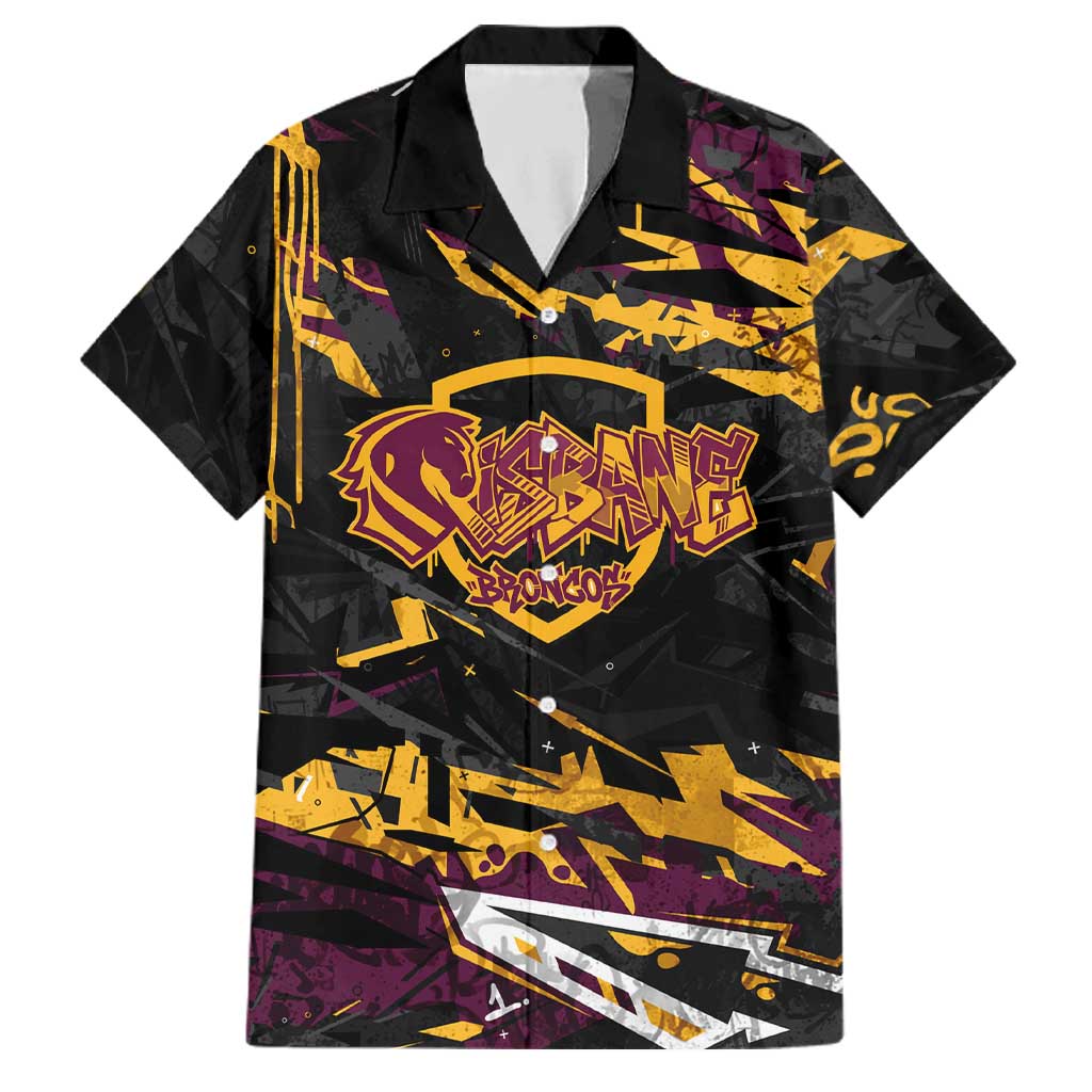 Personalized Brisbane Broncos Family Matching Short Sleeve Bodycon Dress and Hawaiian Shirt Graffiti Grunge Abstract Urban Street Style Design