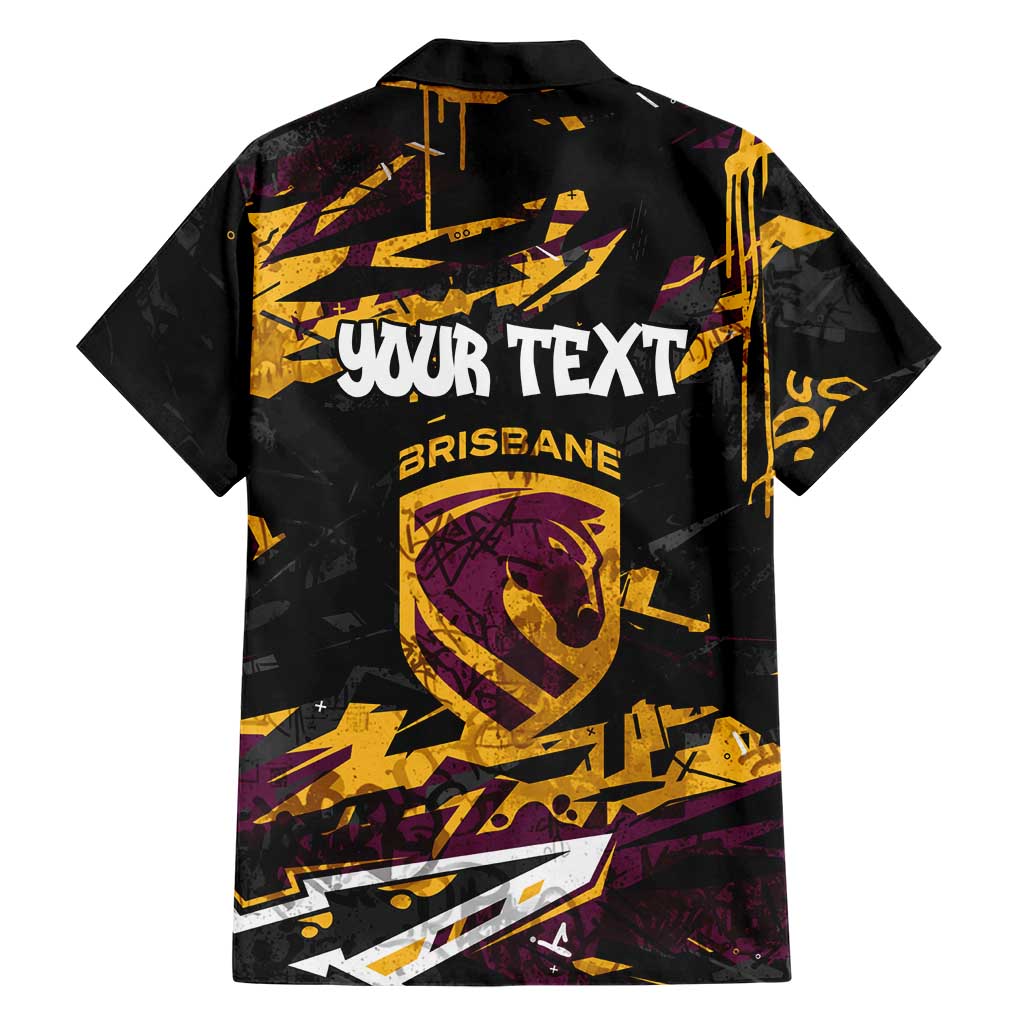 Personalized Brisbane Broncos Family Matching Short Sleeve Bodycon Dress and Hawaiian Shirt Graffiti Grunge Abstract Urban Street Style Design
