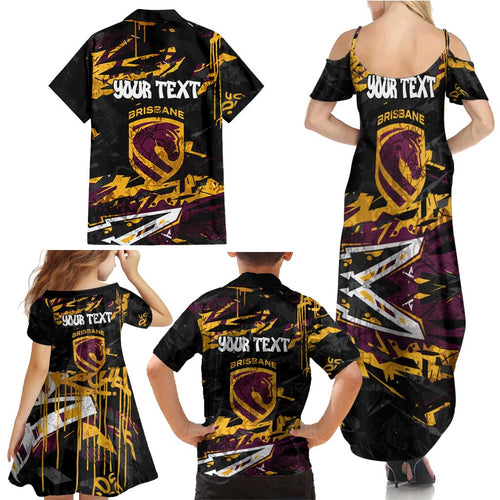 Personalized Brisbane Broncos Family Matching Summer Maxi Dress and Hawaiian Shirt Graffiti Grunge Abstract Urban Street Style Design
