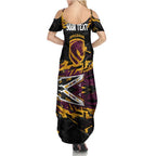 Personalized Brisbane Broncos Family Matching Summer Maxi Dress and Hawaiian Shirt Graffiti Grunge Abstract Urban Street Style Design
