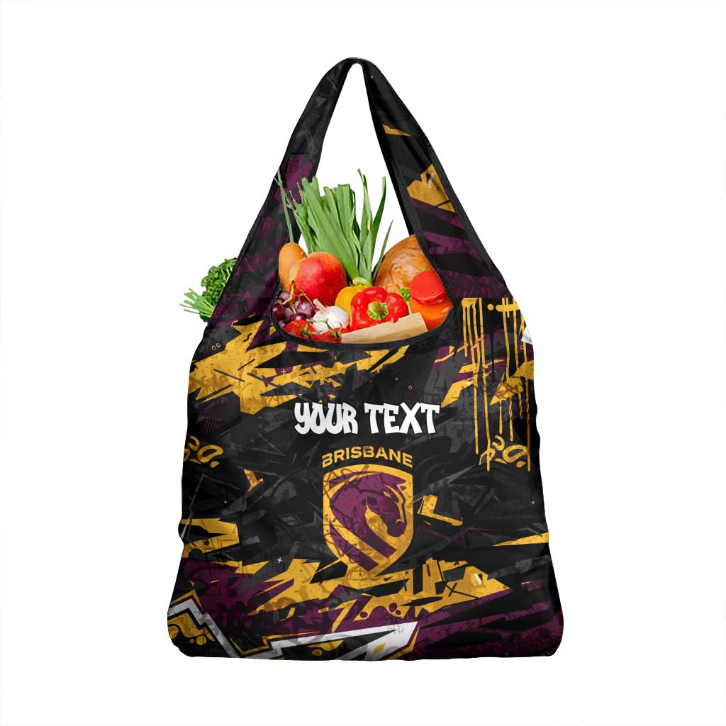 Personalized Brisbane Broncos Grocery Bag Graffiti Grunge Abstract Urban Street Style Design