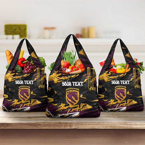 Personalized Brisbane Broncos Grocery Bag Graffiti Grunge Abstract Urban Street Style Design