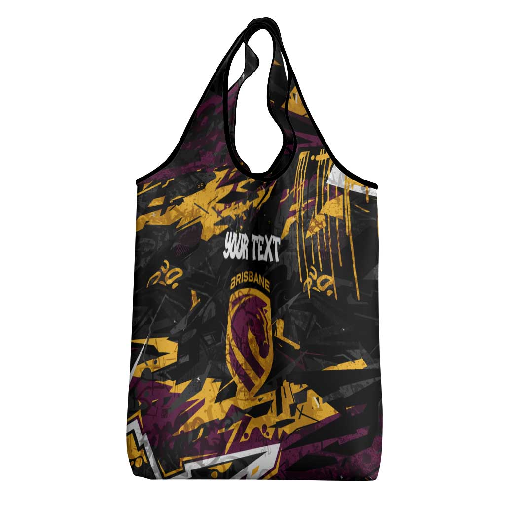 Personalized Brisbane Broncos Grocery Bag Graffiti Grunge Abstract Urban Street Style Design
