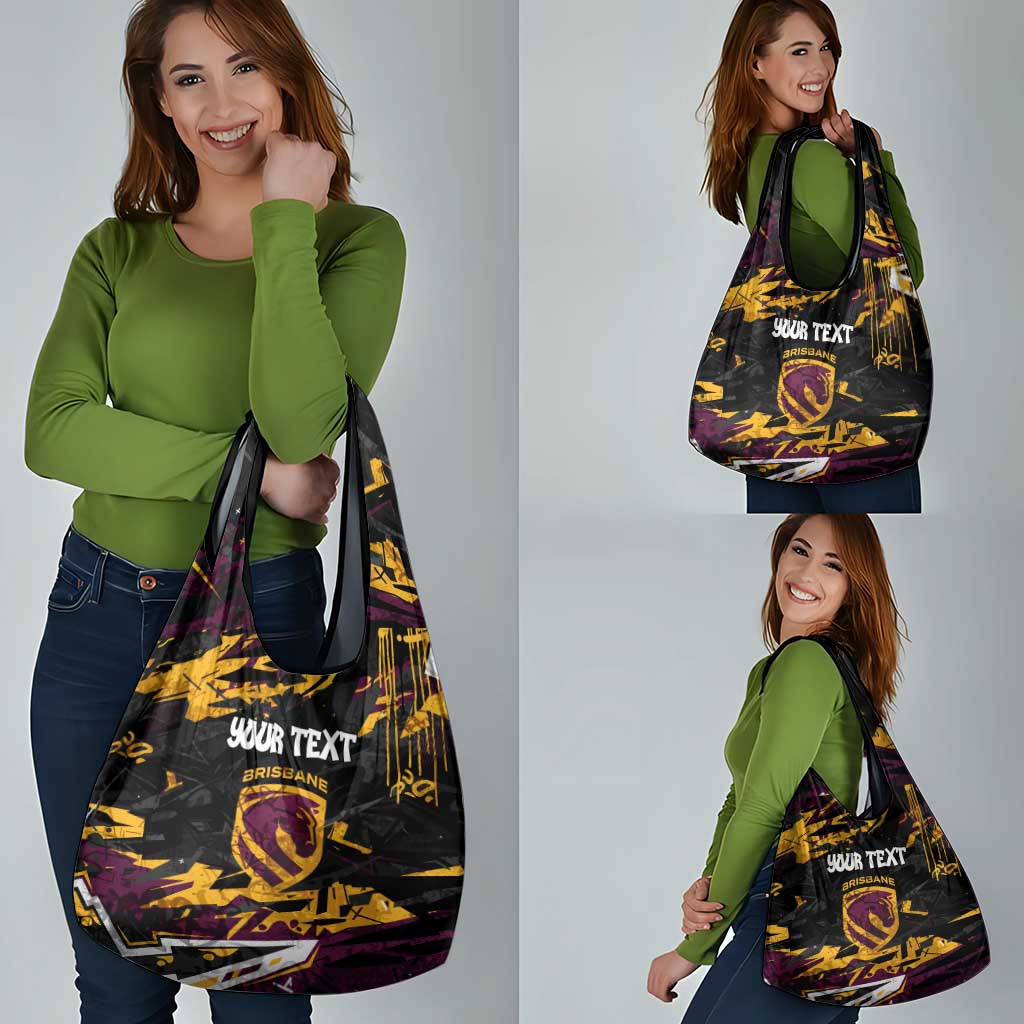 Personalized Brisbane Broncos Grocery Bag Graffiti Grunge Abstract Urban Street Style Design