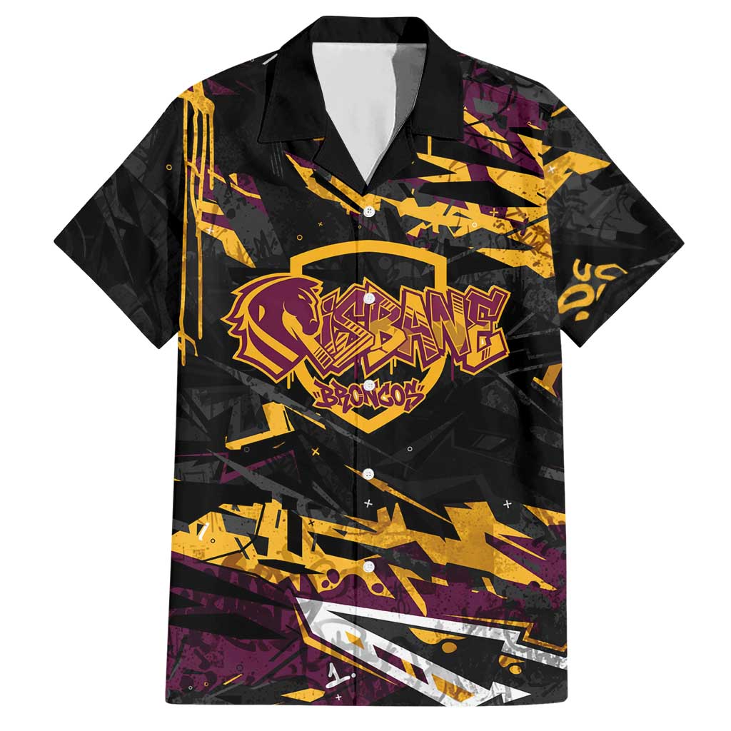 Personalized Brisbane Broncos Hawaiian Shirt Graffiti Grunge Abstract Urban Street Style Design