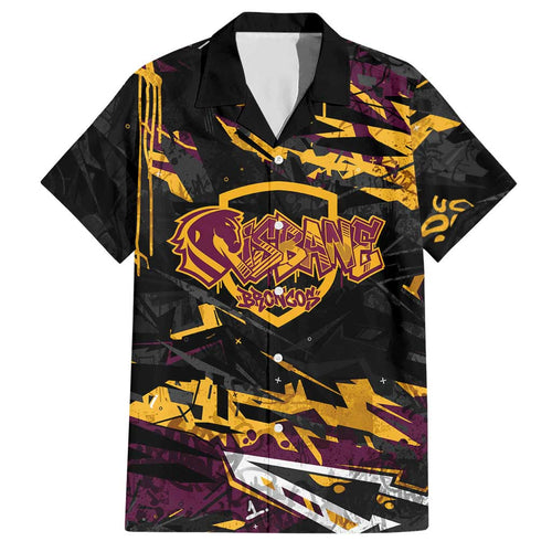 Personalized Brisbane Broncos Hawaiian Shirt Graffiti Grunge Abstract Urban Street Style Design