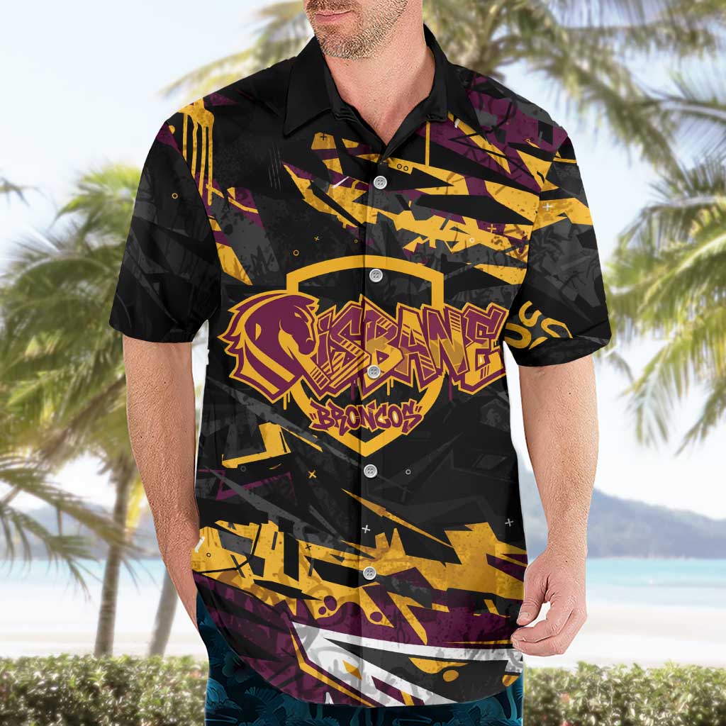 Personalized Brisbane Broncos Hawaiian Shirt Graffiti Grunge Abstract Urban Street Style Design