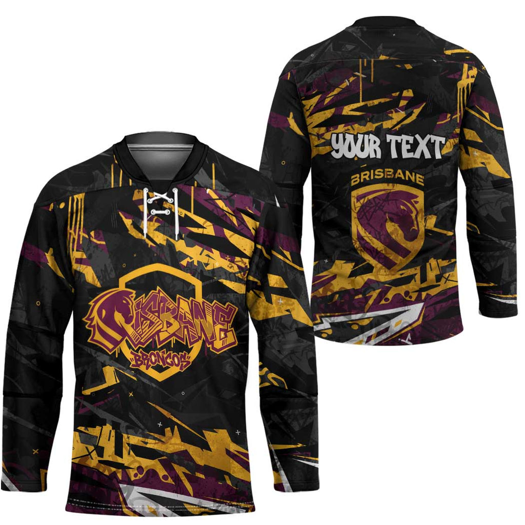 Personalized Brisbane Broncos Hockey Jersey Graffiti Grunge Abstract Urban Street Style Design