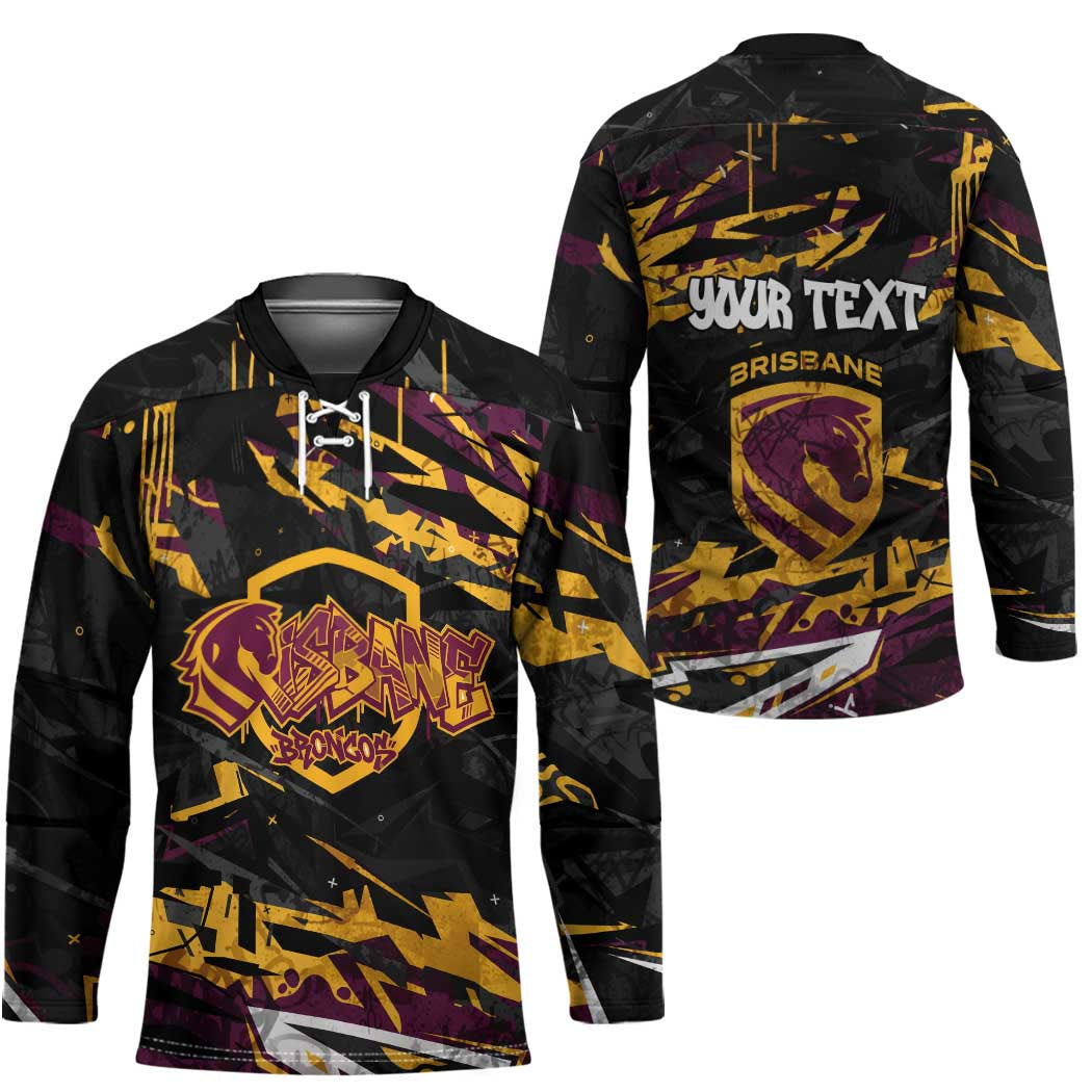 Personalized Brisbane Broncos Hockey Jersey Graffiti Grunge Abstract Urban Street Style Design