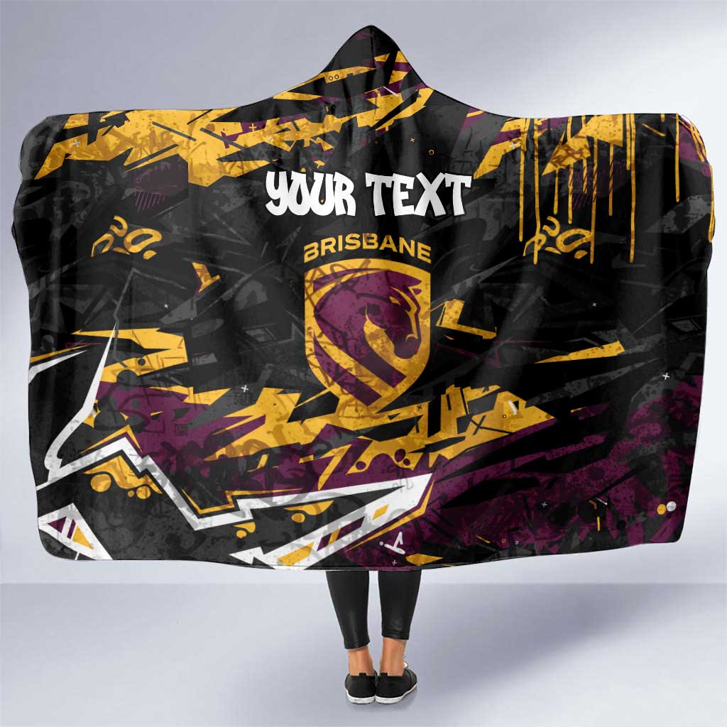 Personalized Brisbane Broncos Hooded Blanket Graffiti Grunge Abstract Urban Street Style Design