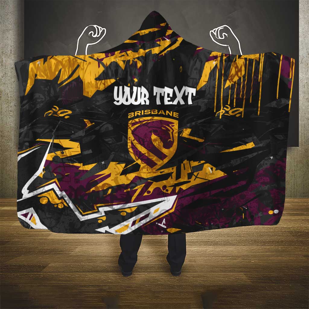 Personalized Brisbane Broncos Hooded Blanket Graffiti Grunge Abstract Urban Street Style Design
