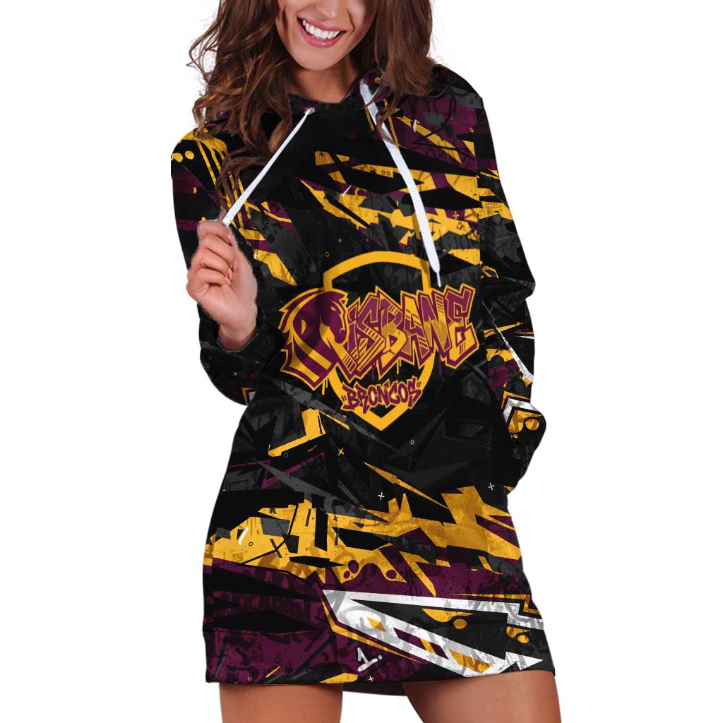 Personalized Brisbane Broncos Hoodie Dress Graffiti Grunge Abstract Urban Street Style Design