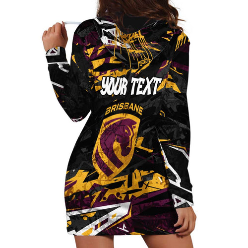 Personalized Brisbane Broncos Hoodie Dress Graffiti Grunge Abstract Urban Street Style Design