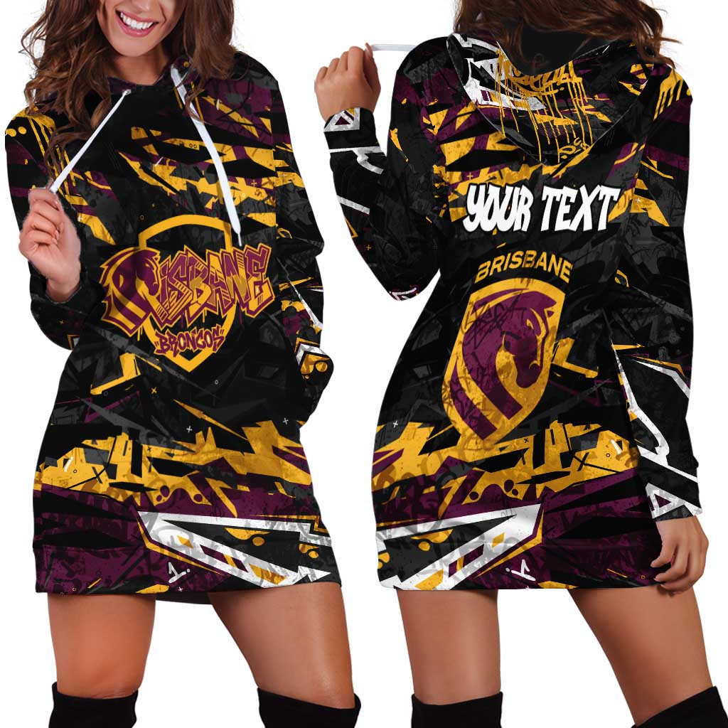 Personalized Brisbane Broncos Hoodie Dress Graffiti Grunge Abstract Urban Street Style Design