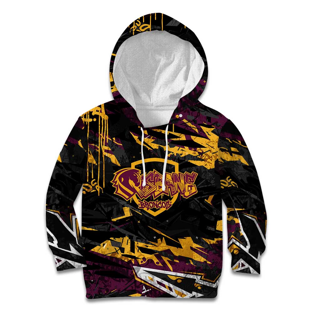 Personalized Brisbane Broncos Kid Hoodie Graffiti Grunge Abstract Urban Street Style Design