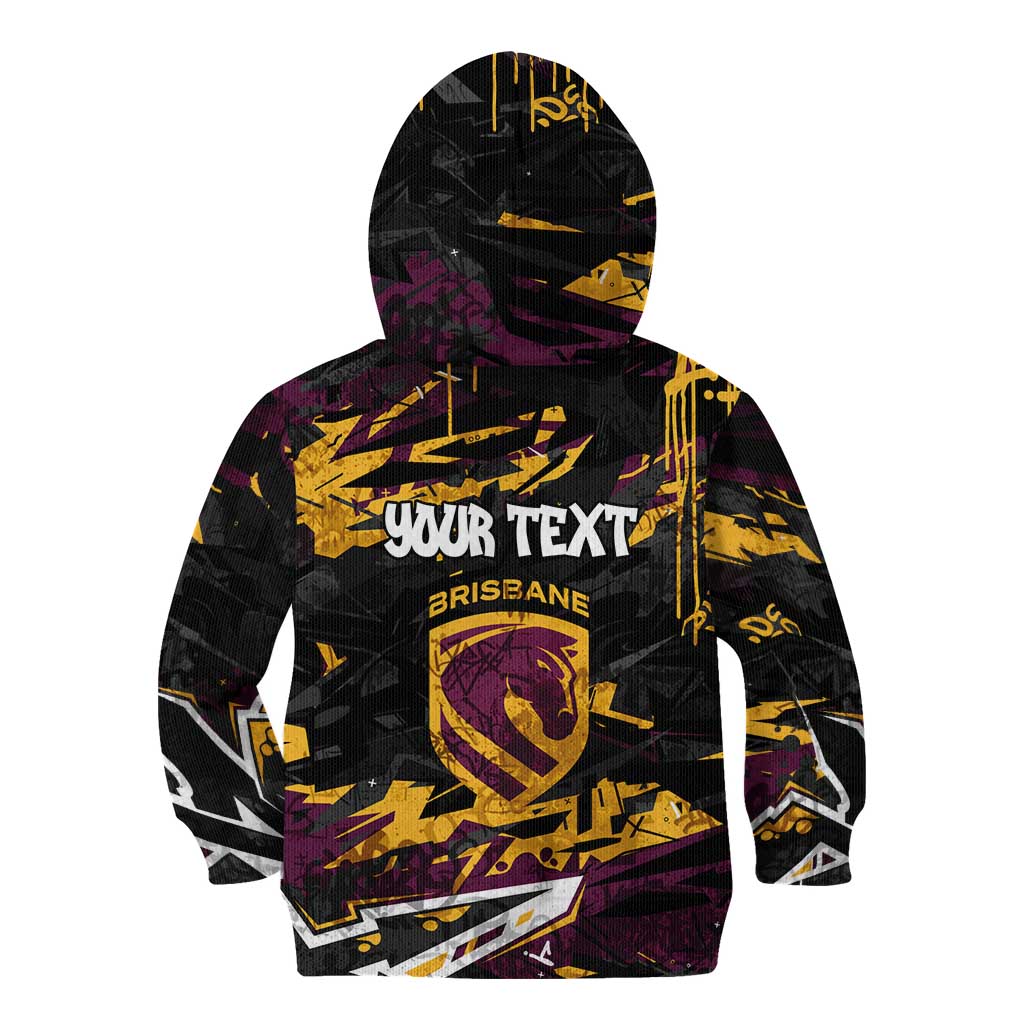 Personalized Brisbane Broncos Kid Hoodie Graffiti Grunge Abstract Urban Street Style Design