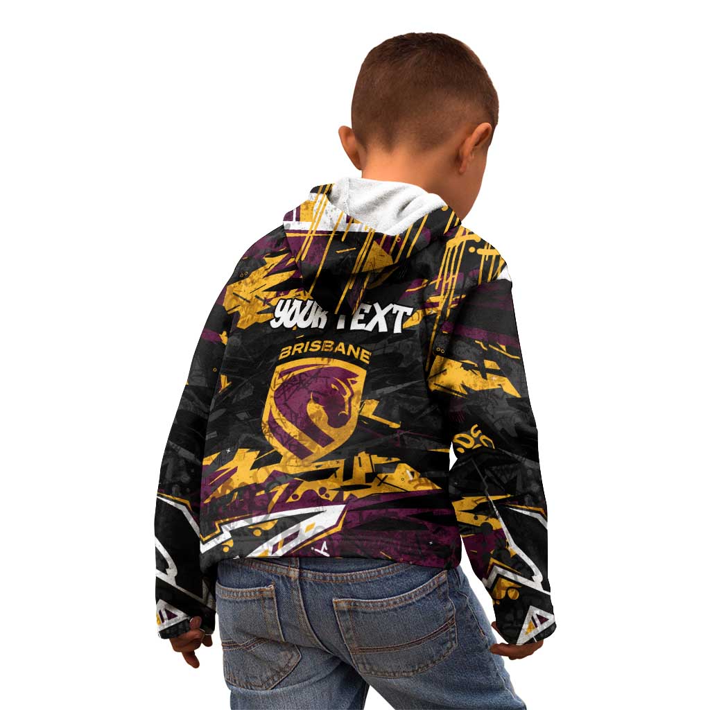 Personalized Brisbane Broncos Kid Hoodie Graffiti Grunge Abstract Urban Street Style Design