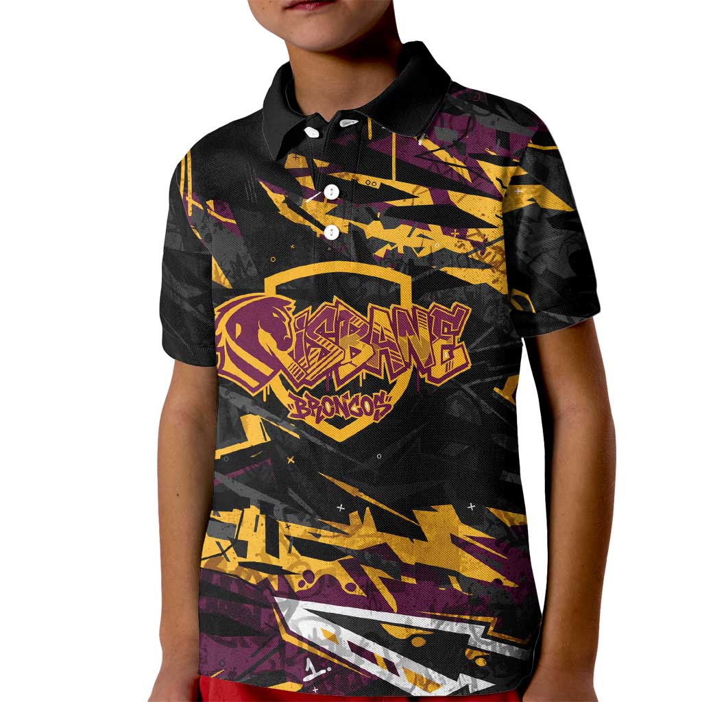 Personalized Brisbane Broncos Kid Polo Shirt Graffiti Grunge Abstract Urban Street Style Design