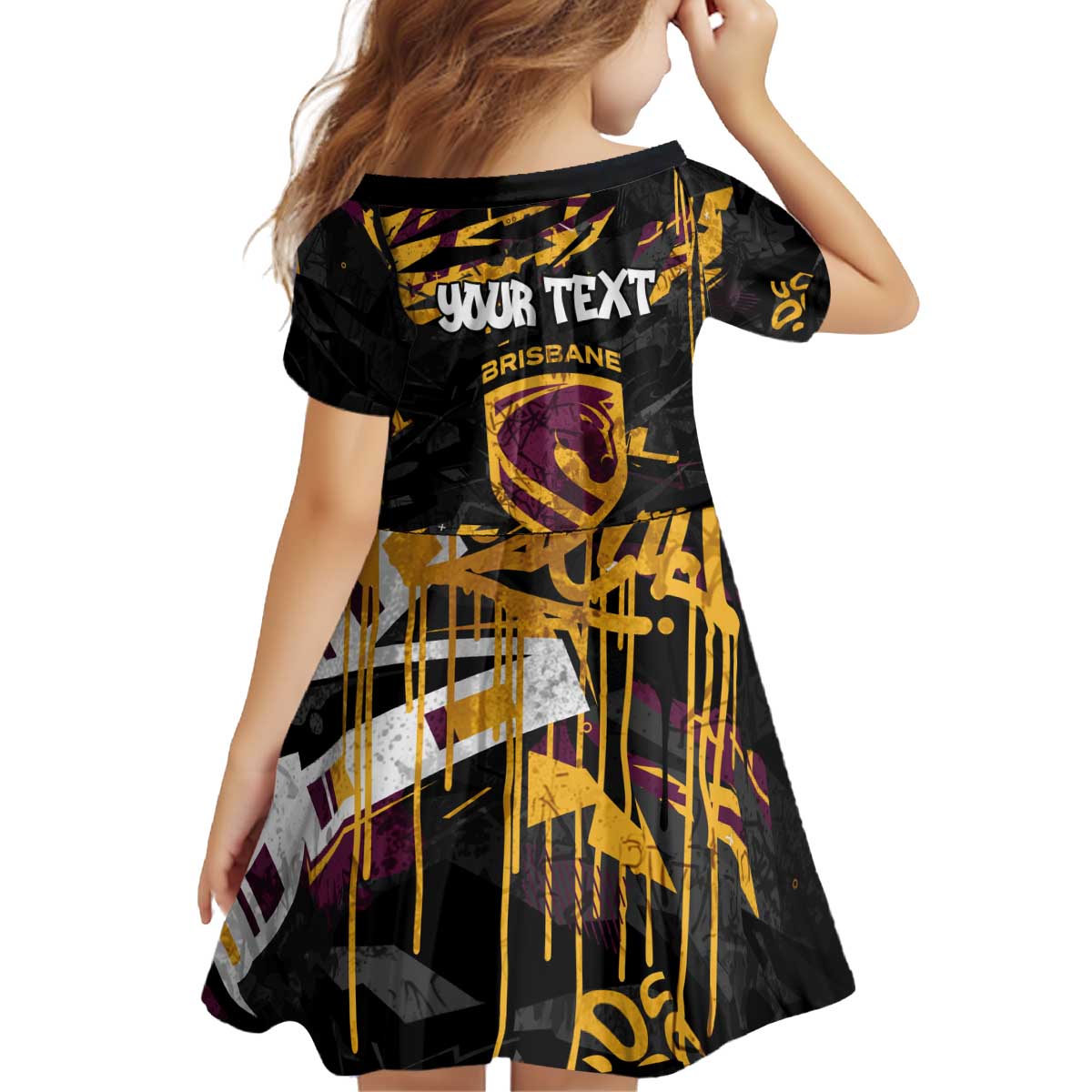 Personalized Brisbane Broncos Kid Short Sleeve Dress Graffiti Grunge Abstract Urban Street Style Design