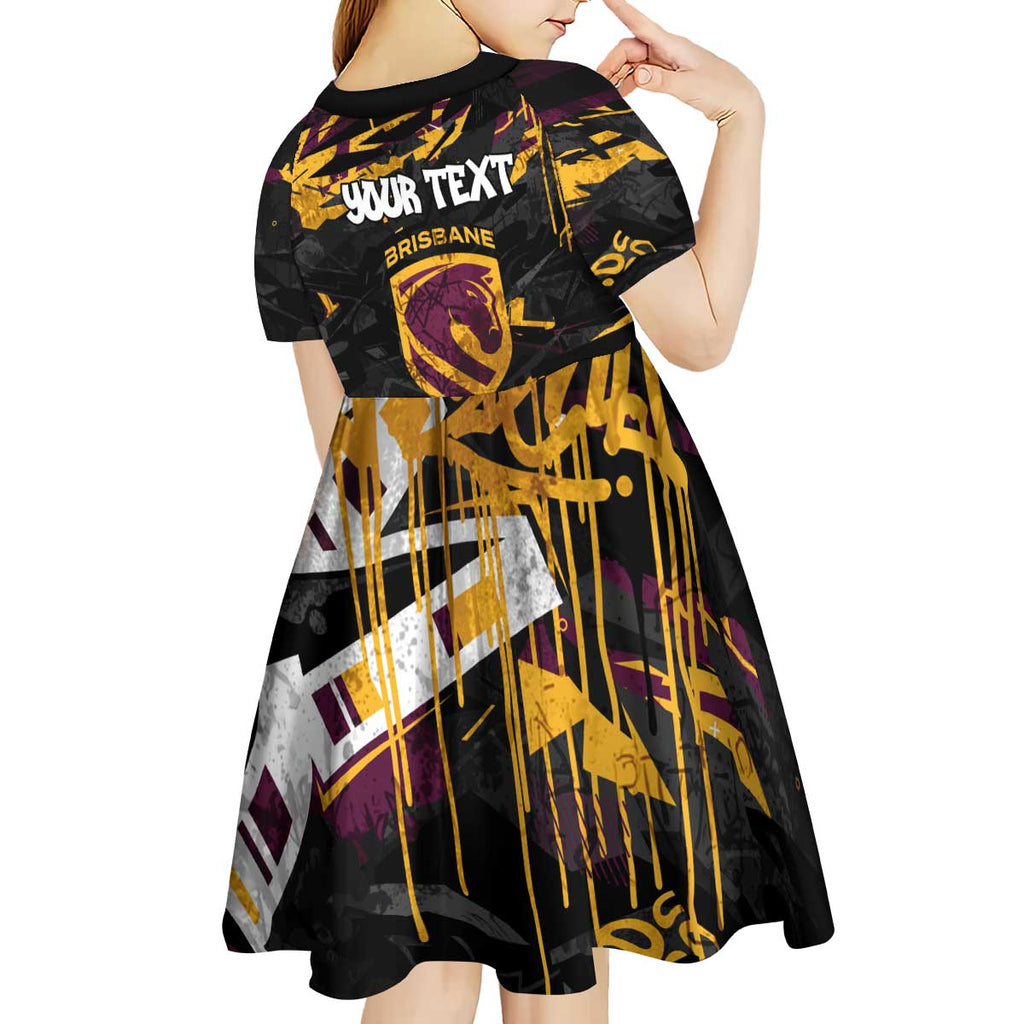 Personalized Brisbane Broncos Kid Short Sleeve Dress Graffiti Grunge Abstract Urban Street Style Design