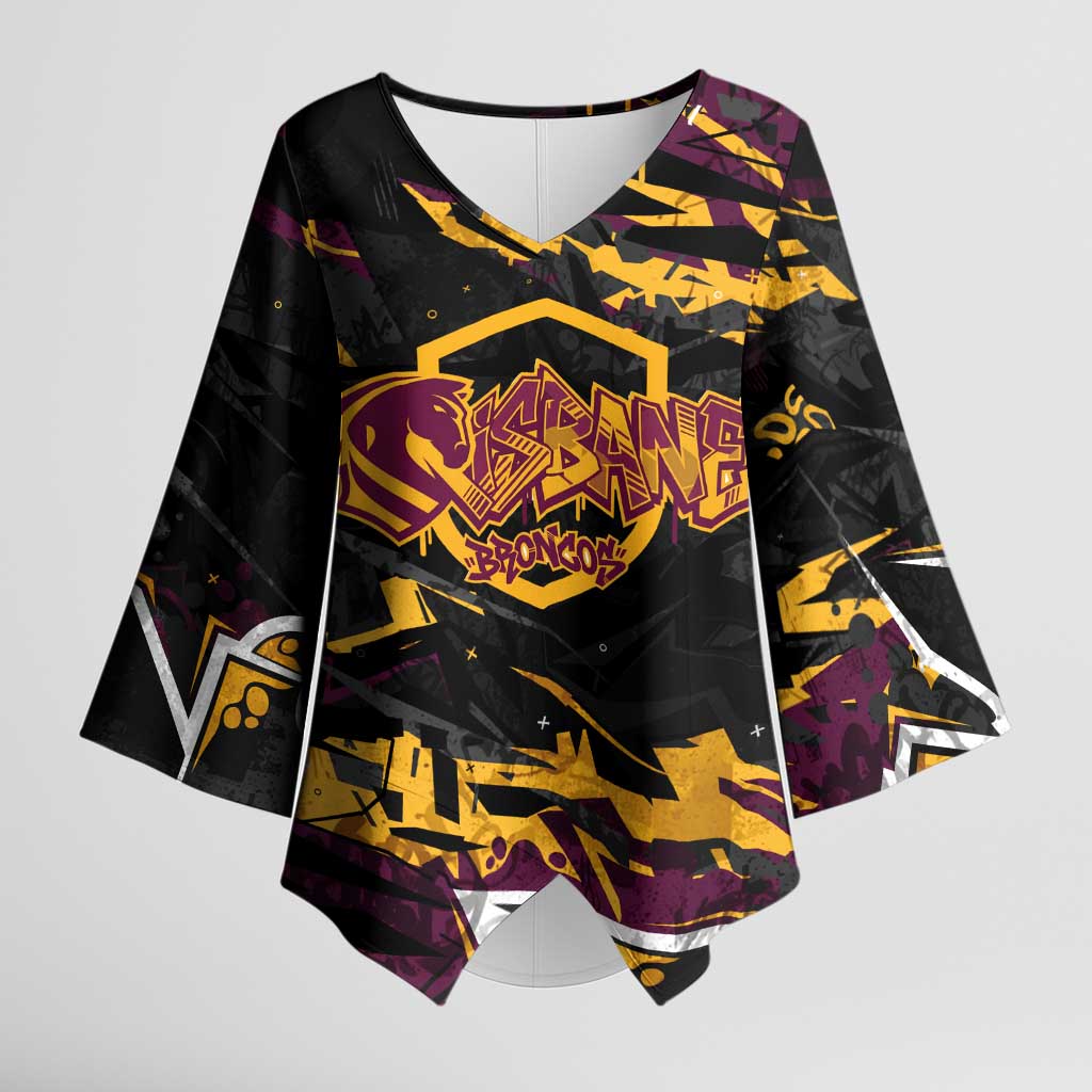 Personalized Brisbane Broncos Kimono Sleeve Blouse Graffiti Grunge Abstract Urban Street Style Design