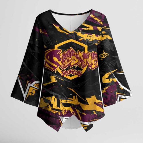 Personalized Brisbane Broncos Kimono Sleeve Blouse Graffiti Grunge Abstract Urban Street Style Design