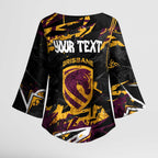 Personalized Brisbane Broncos Kimono Sleeve Blouse Graffiti Grunge Abstract Urban Street Style Design