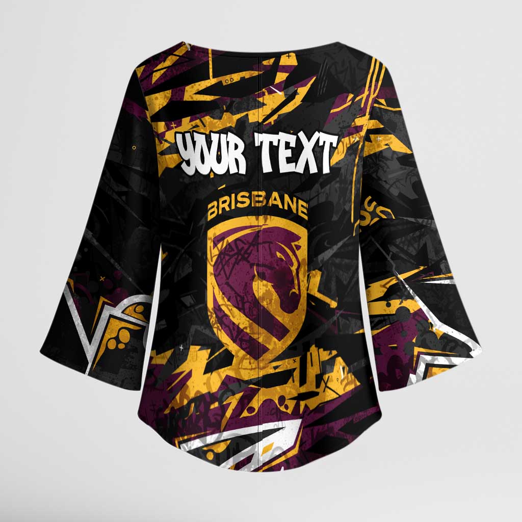 Personalized Brisbane Broncos Kimono Sleeve Blouse Graffiti Grunge Abstract Urban Street Style Design
