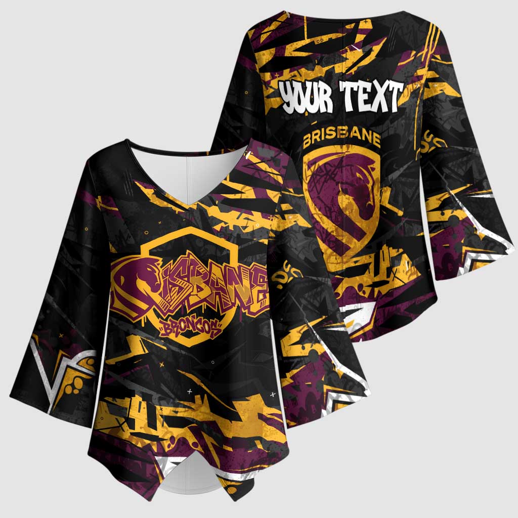 Personalized Brisbane Broncos Kimono Sleeve Blouse Graffiti Grunge Abstract Urban Street Style Design