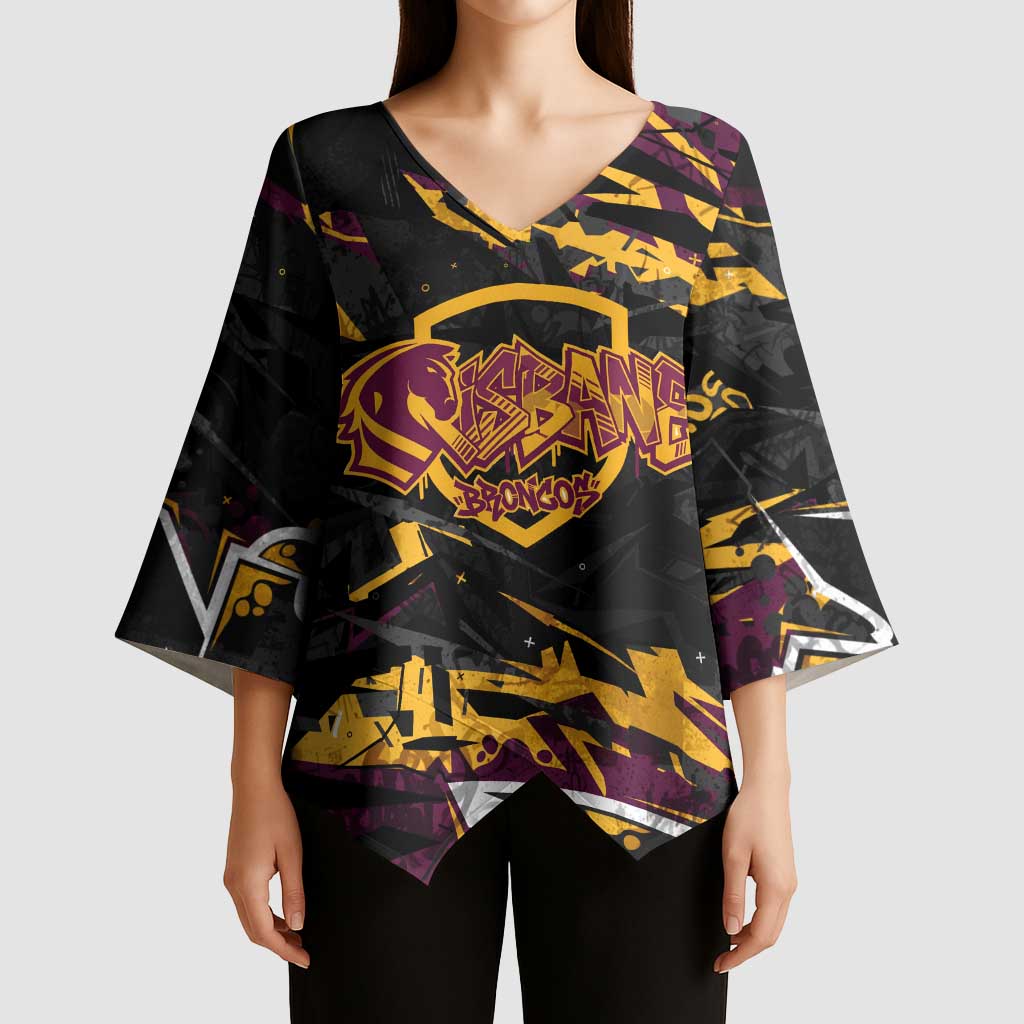 Personalized Brisbane Broncos Kimono Sleeve Blouse Graffiti Grunge Abstract Urban Street Style Design