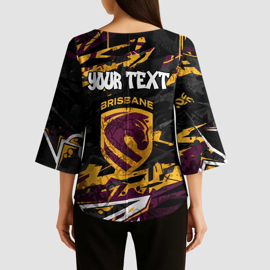 Personalized Brisbane Broncos Kimono Sleeve Blouse Graffiti Grunge Abstract Urban Street Style Design