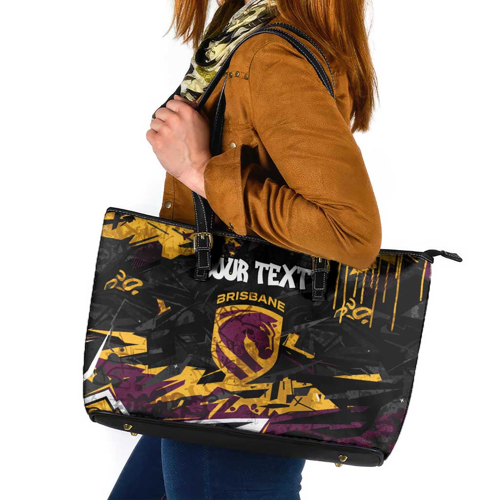 Personalized Brisbane Broncos Leather Tote Bag Graffiti Grunge Abstract Urban Street Style Design