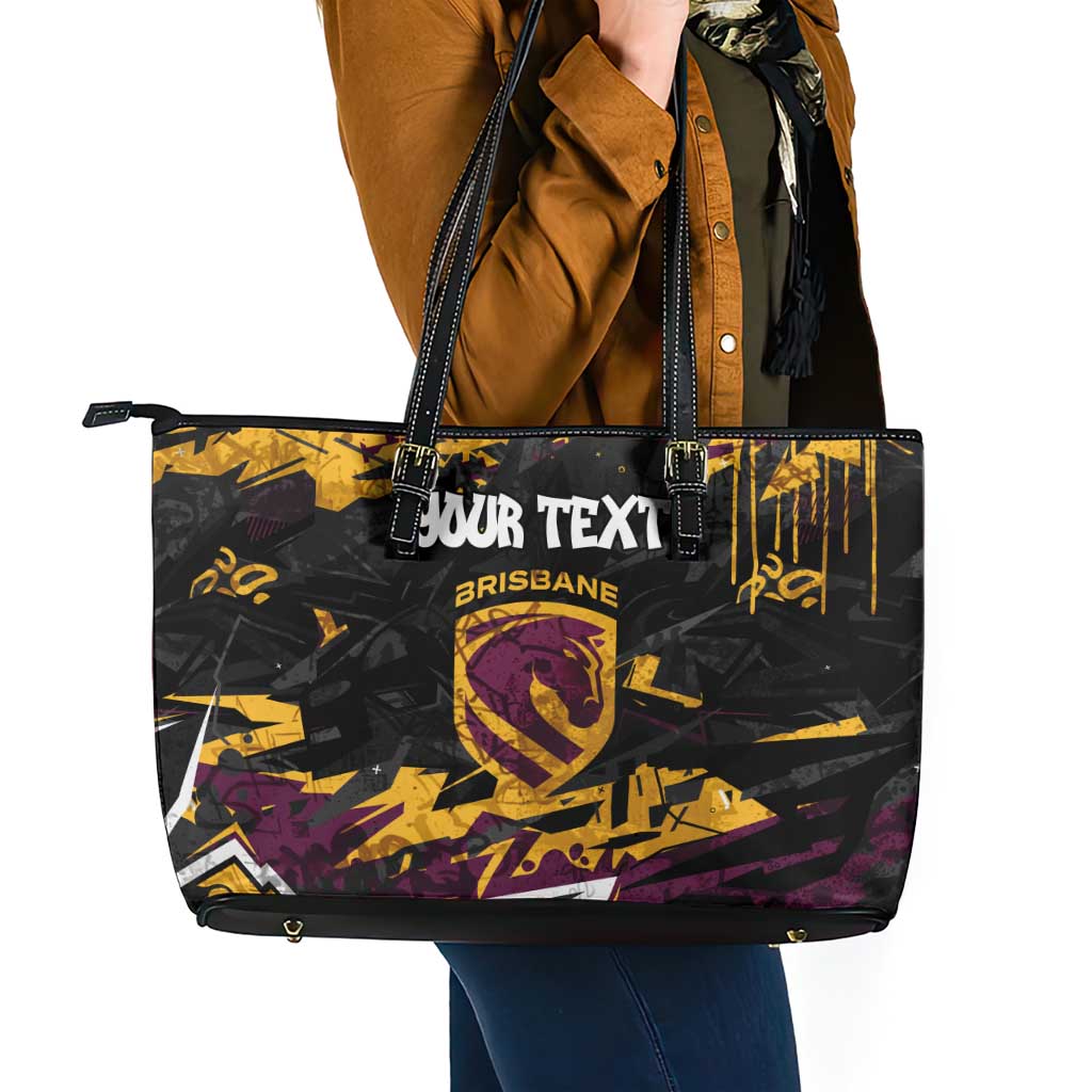 Personalized Brisbane Broncos Leather Tote Bag Graffiti Grunge Abstract Urban Street Style Design