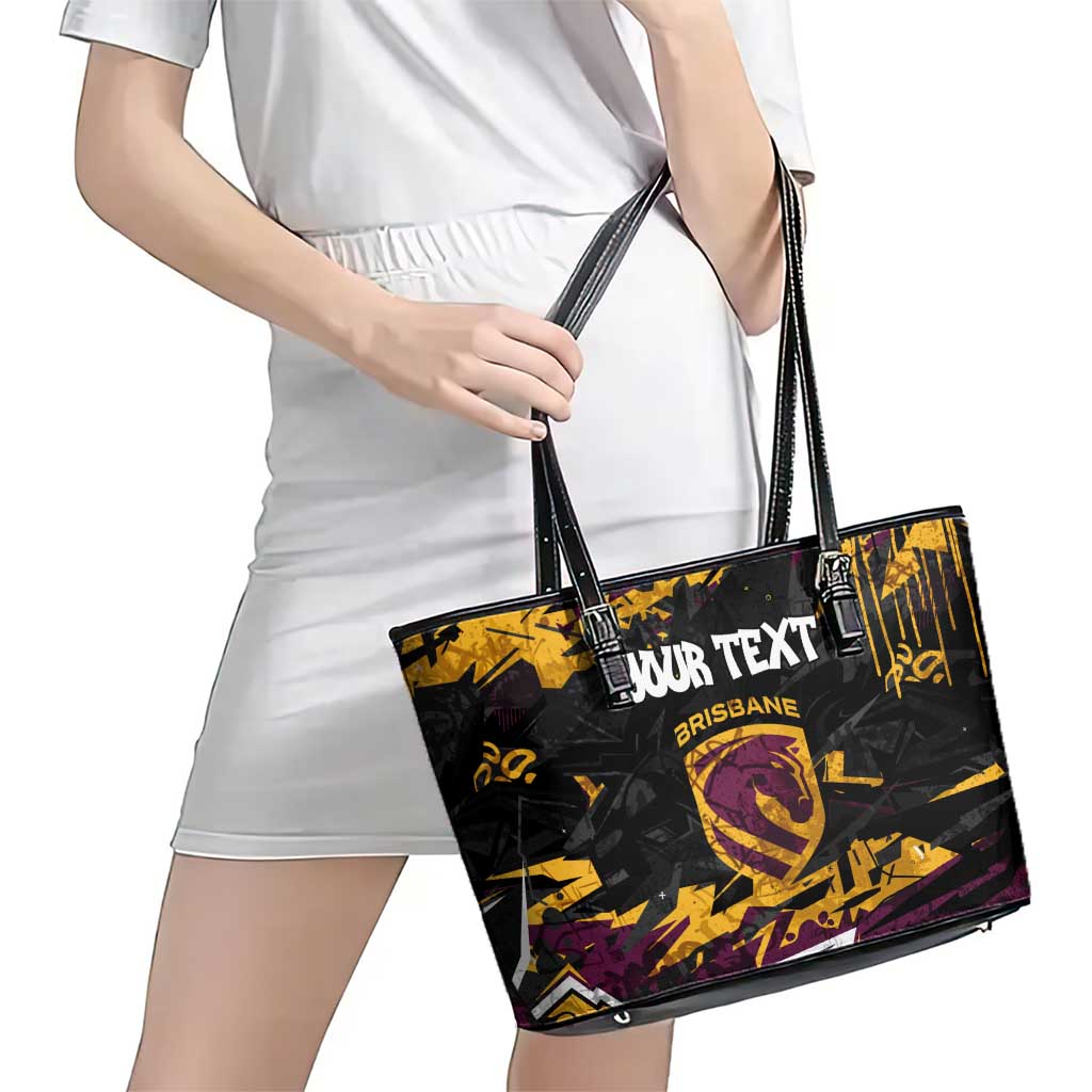 Personalized Brisbane Broncos Leather Tote Bag Graffiti Grunge Abstract Urban Street Style Design