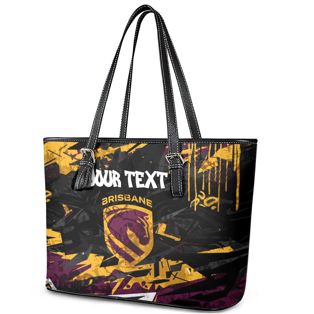 Personalized Brisbane Broncos Leather Tote Bag Graffiti Grunge Abstract Urban Street Style Design