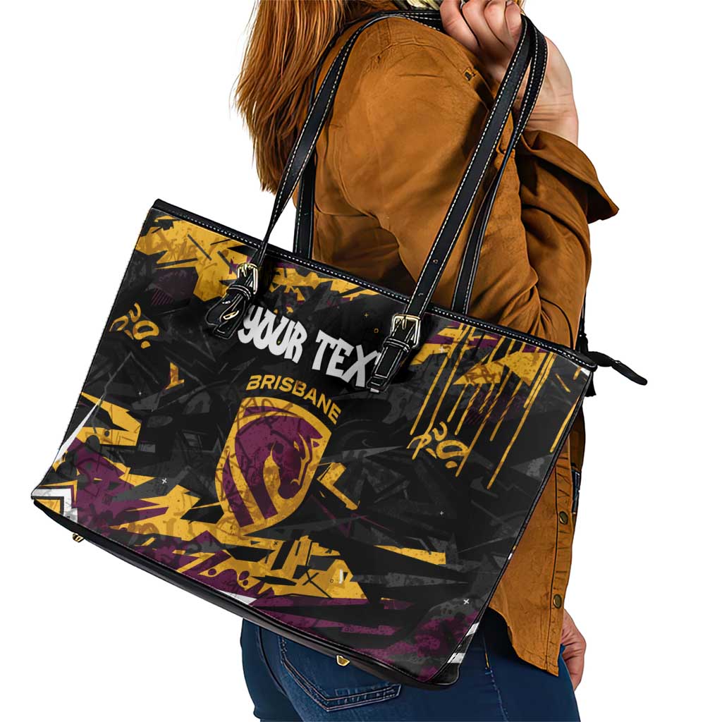 Personalized Brisbane Broncos Leather Tote Bag Graffiti Grunge Abstract Urban Street Style Design