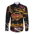 Personalized Brisbane Broncos Long Sleeve Button Shirt Graffiti Grunge Abstract Urban Street Style Design