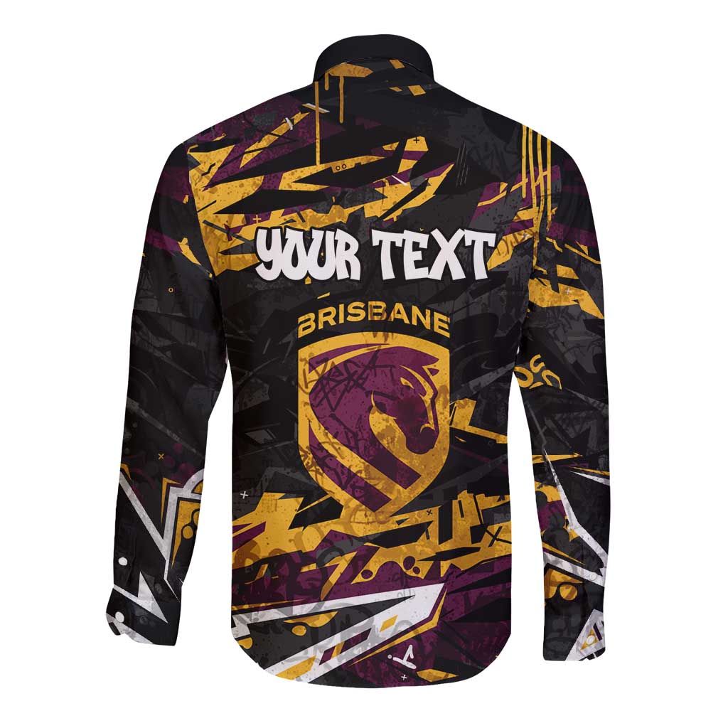 Personalized Brisbane Broncos Long Sleeve Button Shirt Graffiti Grunge Abstract Urban Street Style Design