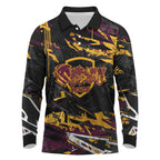 Personalized Brisbane Broncos Long Sleeve Polo Shirt Graffiti Grunge Abstract Urban Street Style Design