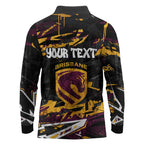 Personalized Brisbane Broncos Long Sleeve Polo Shirt Graffiti Grunge Abstract Urban Street Style Design