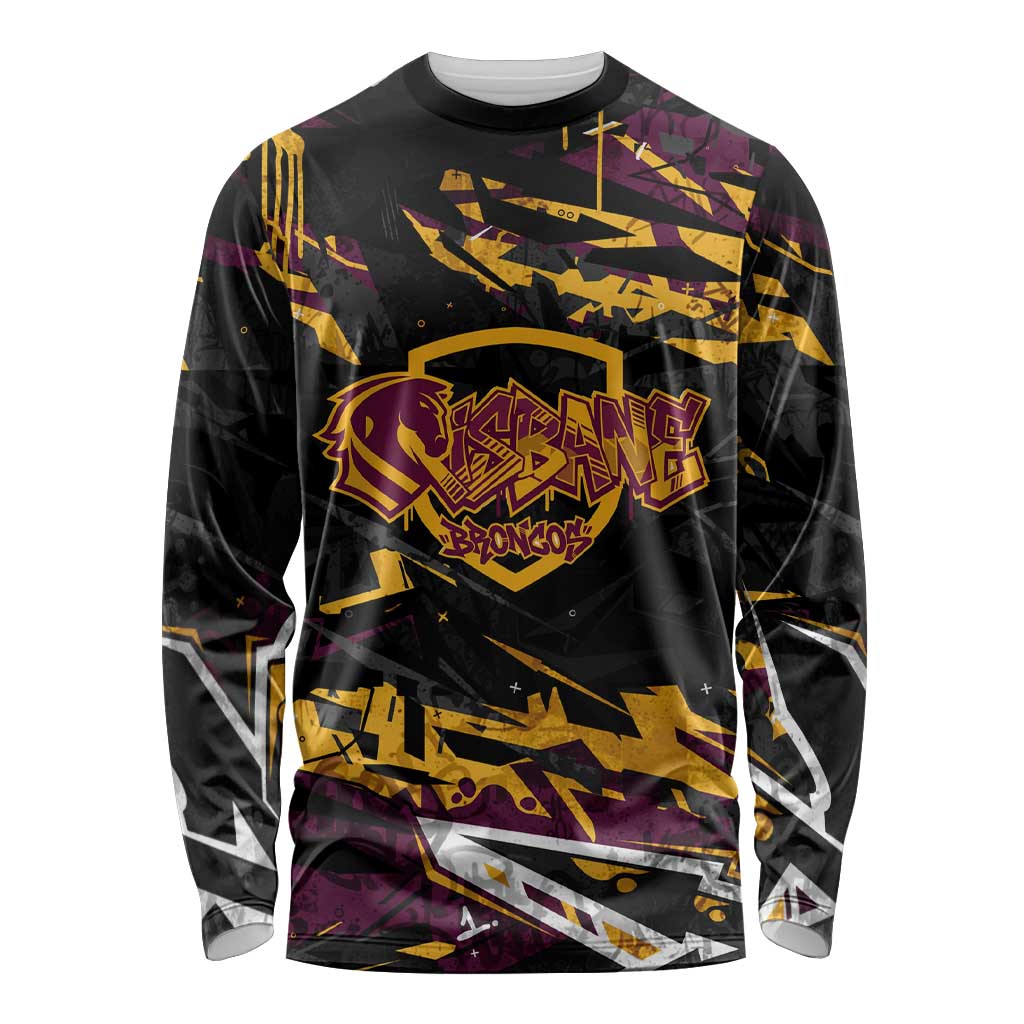 Personalized Brisbane Broncos Long Sleeve Shirt Graffiti Grunge Abstract Urban Street Style Design