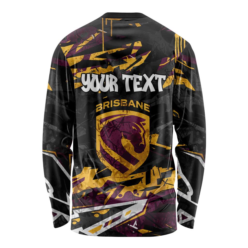 Personalized Brisbane Broncos Long Sleeve Shirt Graffiti Grunge Abstract Urban Street Style Design