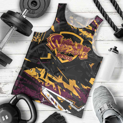 Personalized Brisbane Broncos Men Tank Top Graffiti Grunge Abstract Urban Street Style Design