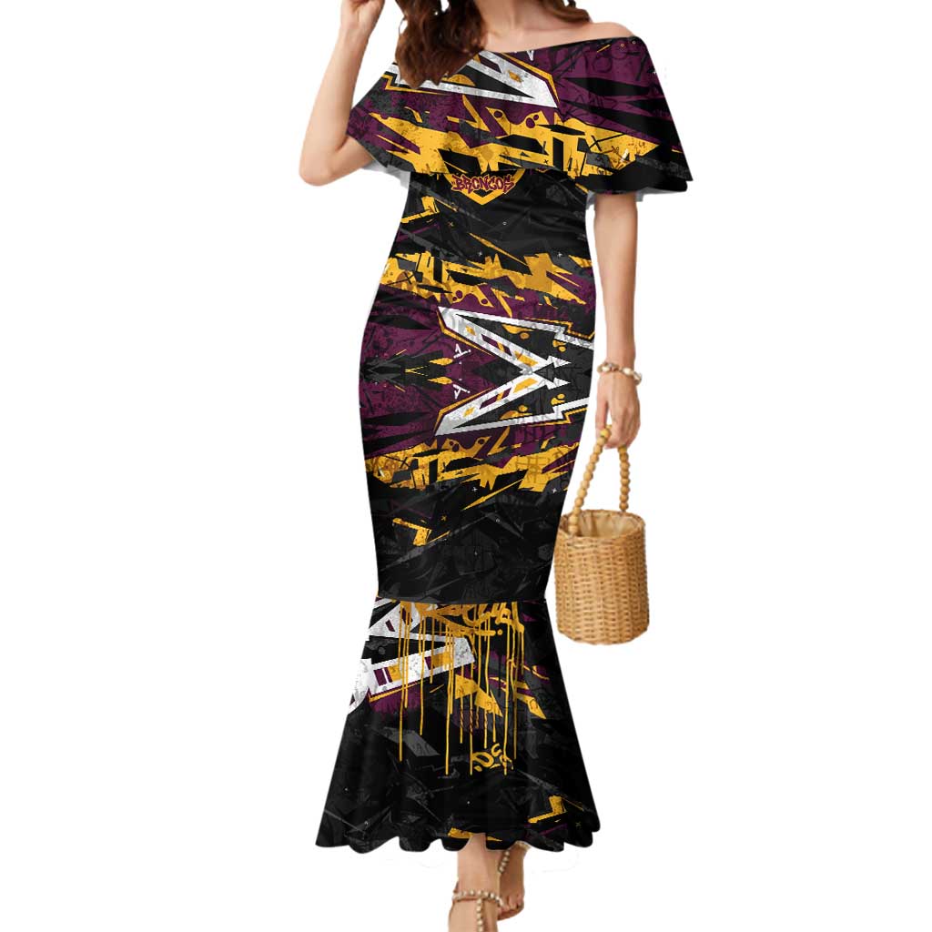 Personalized Brisbane Broncos Mermaid Dress Graffiti Grunge Abstract Urban Street Style Design