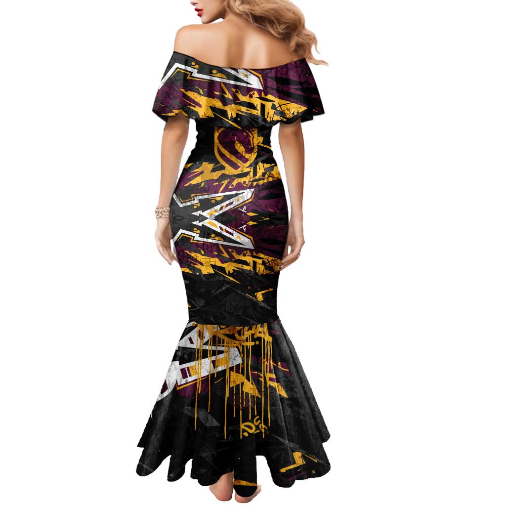 Personalized Brisbane Broncos Mermaid Dress Graffiti Grunge Abstract Urban Street Style Design